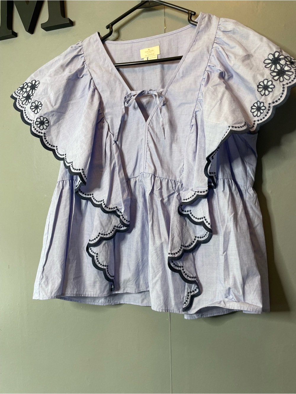 Kate Spade Daisy Embroidered Top Ruffle Blouse size large - Picture 4 of 12